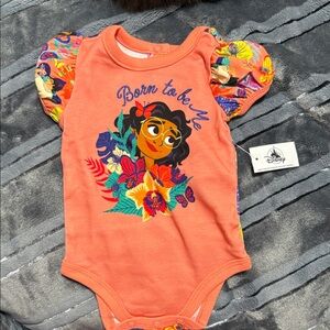 Disney Coral Onesie Bodysuit with Floral and Character Print